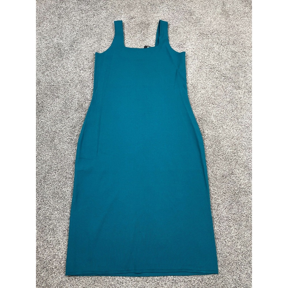 Universal Standard Dress Womens XS Teal Tank Ribbed Stretch Bodycon Slimming NEW